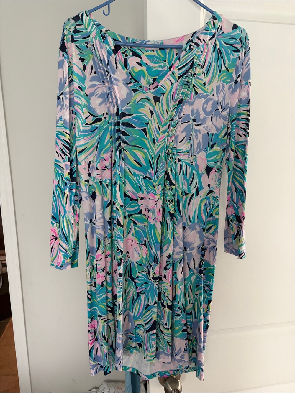 Lilly Pulitzer Turquoise, Teal & Pink Floral Long Sleeve Dress